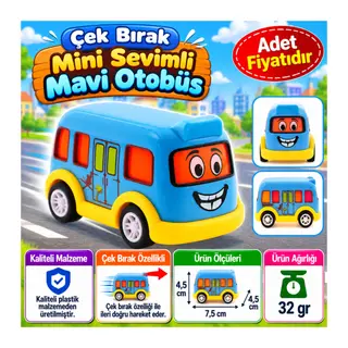 Çek Bırak Mini Sevimli Mavi Otobüs (adet fiyatıdır)