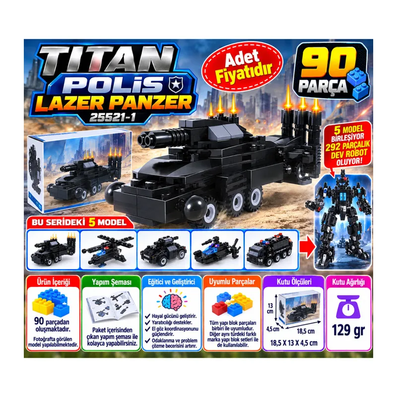 90 Parça Titan Polis Lazer Panzer 25521-1 (adet fiyatıdır)