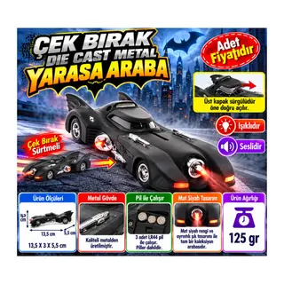 Çek Bırak Die Cast Metal Yarasa Araba (adet fiyatıdır)