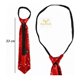 Kırmızı Pul Payetli Işıltılı Parti Kravatı 33 cm