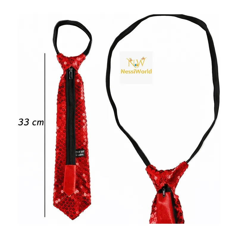 Kırmızı Pul Payetli Işıltılı Parti Kravatı 33 cm