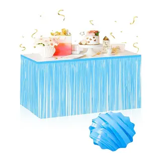 Kendinden Yapışkanlı Makaron Mavi Püsküllü Masa Eteği – 75 x 275 cm Parti Süslemesi