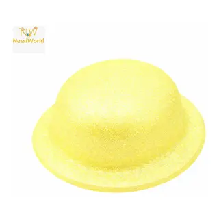 Sarı Simli Melon Şapka | İnce Plastik Glitter Yetişkin Parti Şapkası