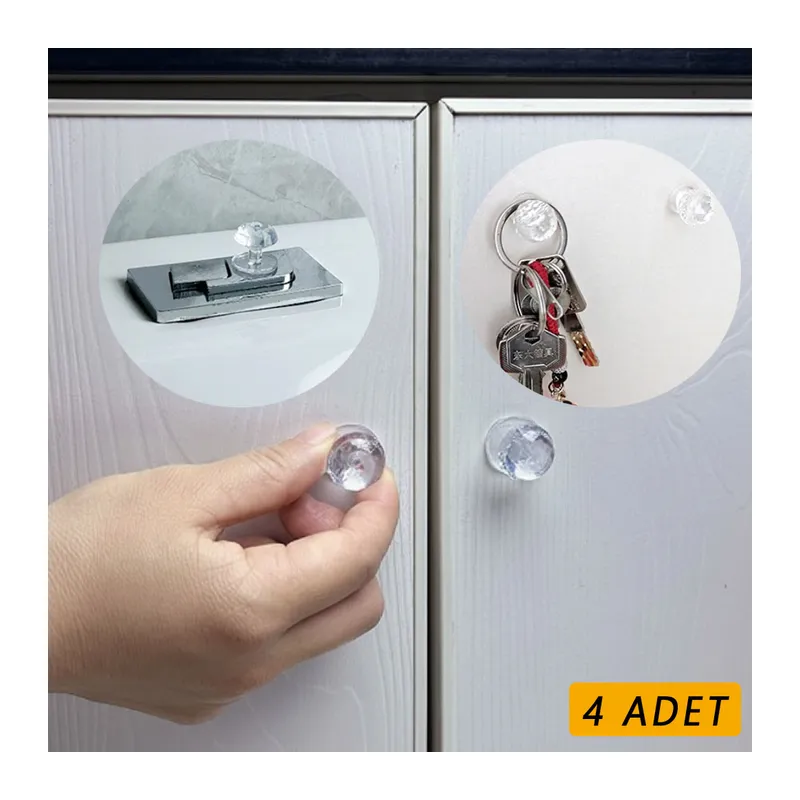 4 Adet Kristal Tasarımlı Çok Amaçlı Yapışkanlı Tutacak Buton