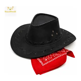Çocuk Kovboy Şapka Siyah & Kırmızı Bandana Seti