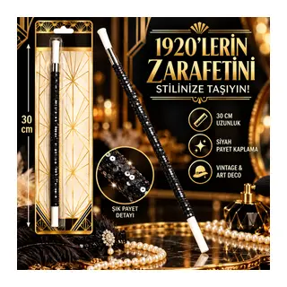 30 cm Siyah Payetli Tutacağı – 1920’ler Gatsby Parti Aksesuarı