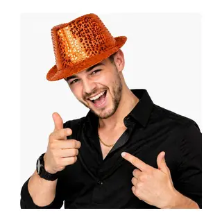 Turuncu Payetli Disco Parti Şapkası Yetişkin Işıltılı Fötr Model