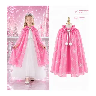 Kar Tanesi Desenli Pembe Pelerini - Astarlı Pelerini 85 cm