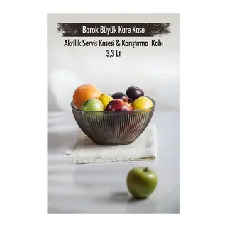 Akrilik Barok Füme Büyük Kare Meyve & Salata Kasesi & Karıştırma Kabı / 3,3 Lt (CAM DEĞİLDİR)