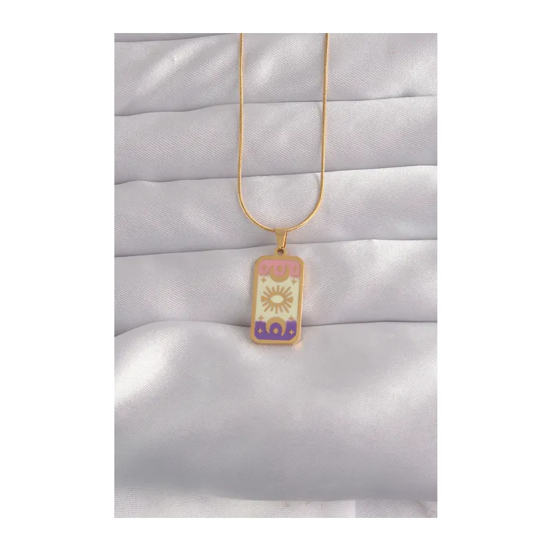 316L Çelik Gold Renk Karışık Mineli Ay Figür Tarot Kolye