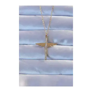 316L Çelik Gold Renk Zirkon Taşlı Mikail Kolye