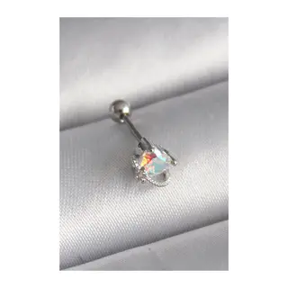 316L Çelik Gümüş Renk Zirkon Taşlı Kalp Tragus Piercing