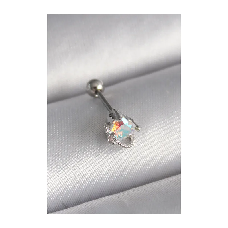 316L Çelik Gümüş Renk Zirkon Taşlı Kalp Tragus Piercing