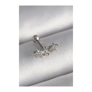 316L Çelik Gümüş Renk Zirkon Taşlı Çiçek Tragus Piercing