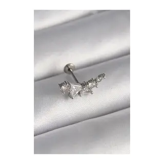 316L Çelik Gümüş Renk Zirkon Taşlı Tragus Piercing