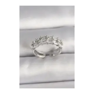 Pirinç Gümüş Renk Zirkon Taşlı Ayarlanabilir Yüzük