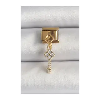 316L Çelik Gold Renk Sallantı Zirkon Taşlı Anahtar Model Nomination Charm