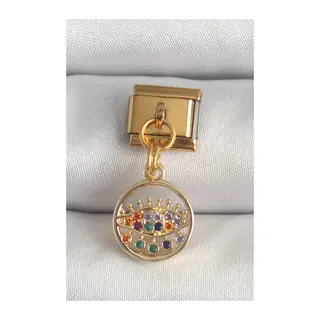 316L Çelik Gold Renk Sallantı Renkli Zirkon Taşlı Göz Model Nomination Charm
