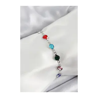 Pirinç Gümüş Renk Karışık Renk Zirkon Taşlı Kadın Bileklik