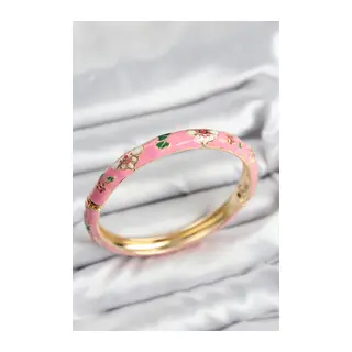 Mineli Pirinç Pembe Çiçek Motifli Gold Kadın Kelepçe