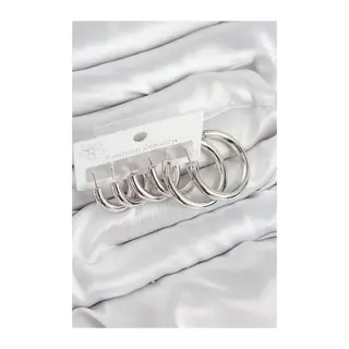 Pirinç Halka Model Gümüş Renk Kadın Set Küpe