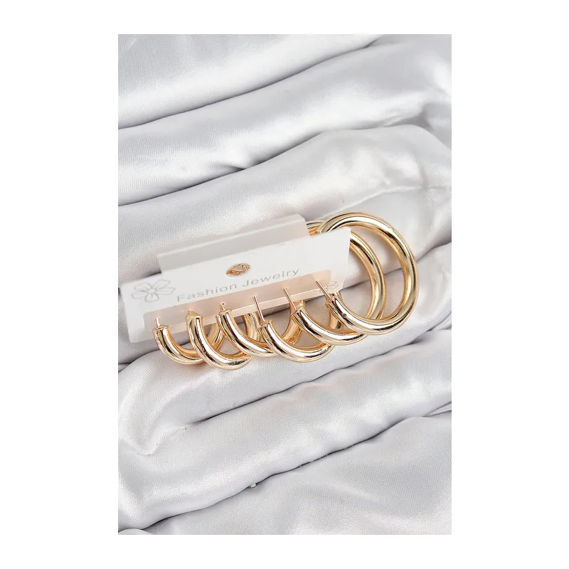 Pirinç Halka Model Gold Renk Kadın Set Küpe