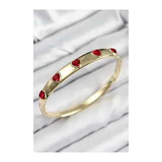 Pirinç Zirkon Taşlı Kırmızı Kalp Model Gold Renk Kadın Kelepçe