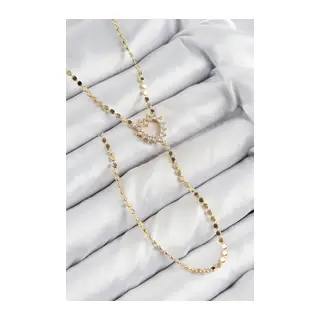 Pirinç Zirkon Taşlı Ezme Zincirli Kalp Model Gold Renk Y Kolye