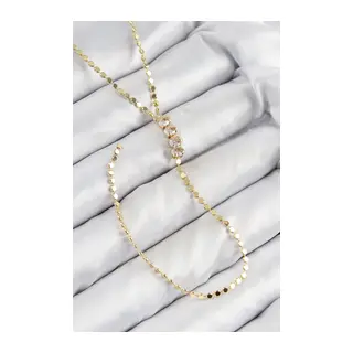 Pirinç Zirkon Taşlı Ezme Zincirli Model Gold Renk Y Kolye