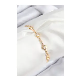 Pirinç Zirkon Taşlı Daire Model Gold Renk Asansörlü Kadın Bileklik