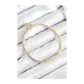 Pirinç Charm Zirkon Taşlı Taç Model Gold Renk Kadın Bileklik