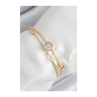 Pirinç Zirkon Taşlı Pırlanta Model Gold Renk Kadın Bileklik