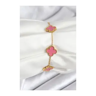 316L Çelik Gold Zincir Pembe Yonca Renk Bileklik