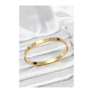 316L Çelik Gold Renk Zirkon Taşlı 65 mm Kadın Kelepçe Bileklik