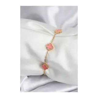 316L Çelik Gold Renk Pembe Baby Boy Yonca Kadın Bileklik