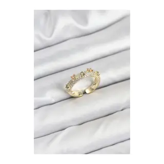 Pirinç Gold Renk Zirkon Taşlı Vintage Kadın Yüzük