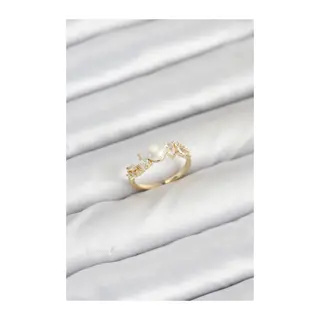 Pirinç Gold Renk Zirkon Taşlı İncili Model Kadın Yüzük