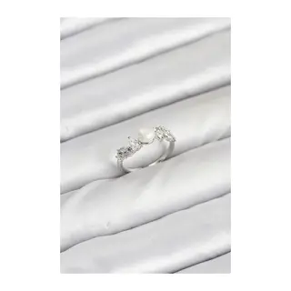 Pirinç Gümüş Renk Zirkon Taşlı İncili Model Kadın Yüzük