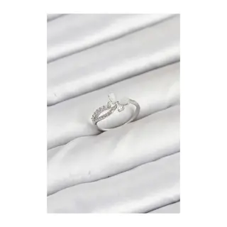 Pirinç Gümüş Renk Kelebek Zirkon Taşlı Kadın Yüzük