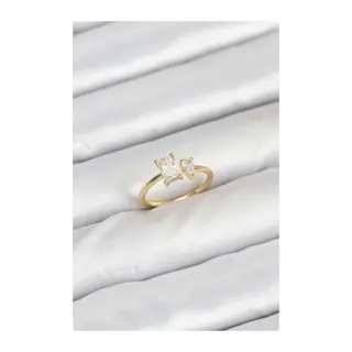 Pirinç Gold Renk Zirkon Taşlı Kadın Yüzük