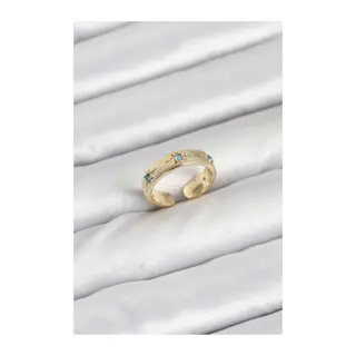 Pirinç Gold Renk Mavi Zirkon Taşlı Kutup Yıldızı Model Kadın Yüzük