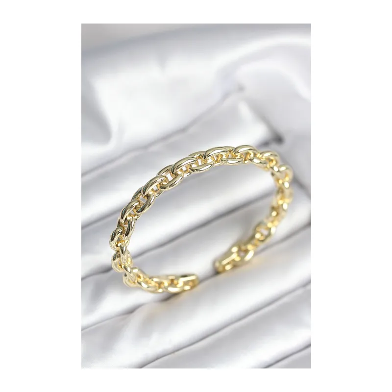 Zincir Model Gold Renk Pirinç Kadın Bileklik
