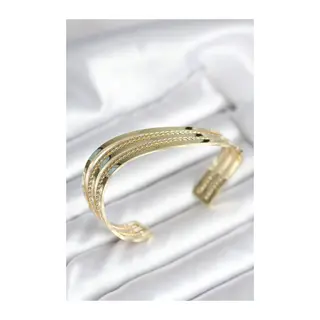 Eğik Şerit Model Gold Renk Pirinç Kadın Bileklik