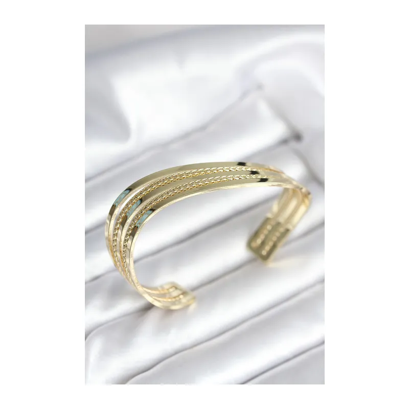 Eğik Şerit Model Gold Renk Pirinç Kadın Bileklik