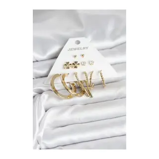 Pirinç Gold Renk 6 Çift Kadın Küpe Seti