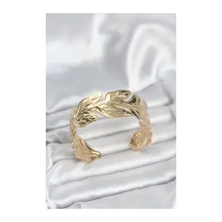Gold Renk Pirinç Levha Yaprak Model Kadın Bileklik
