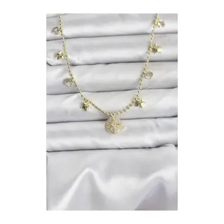 Pirinç Gold Renk Zirkon Taşlı Kutup Yıldızı Model Kadın Kolye