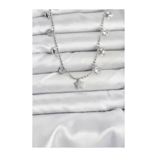 Pirinç Gümüş Renk Yıldız Model Kadın Kolye