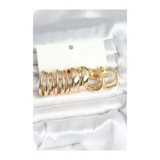 Pirinç Gold Renk 3 Çift Vintage Kadın Küpe Seti