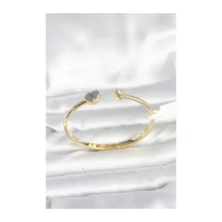 Pirinç Gold Renk Kalpli Model Kadın Kelepçe Bileklik